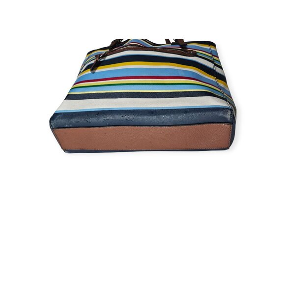 Dana Buchman Multicolor Stripe Tote With Brown Faux Leather Straps & Zip Pocket - Picture 5 of 16